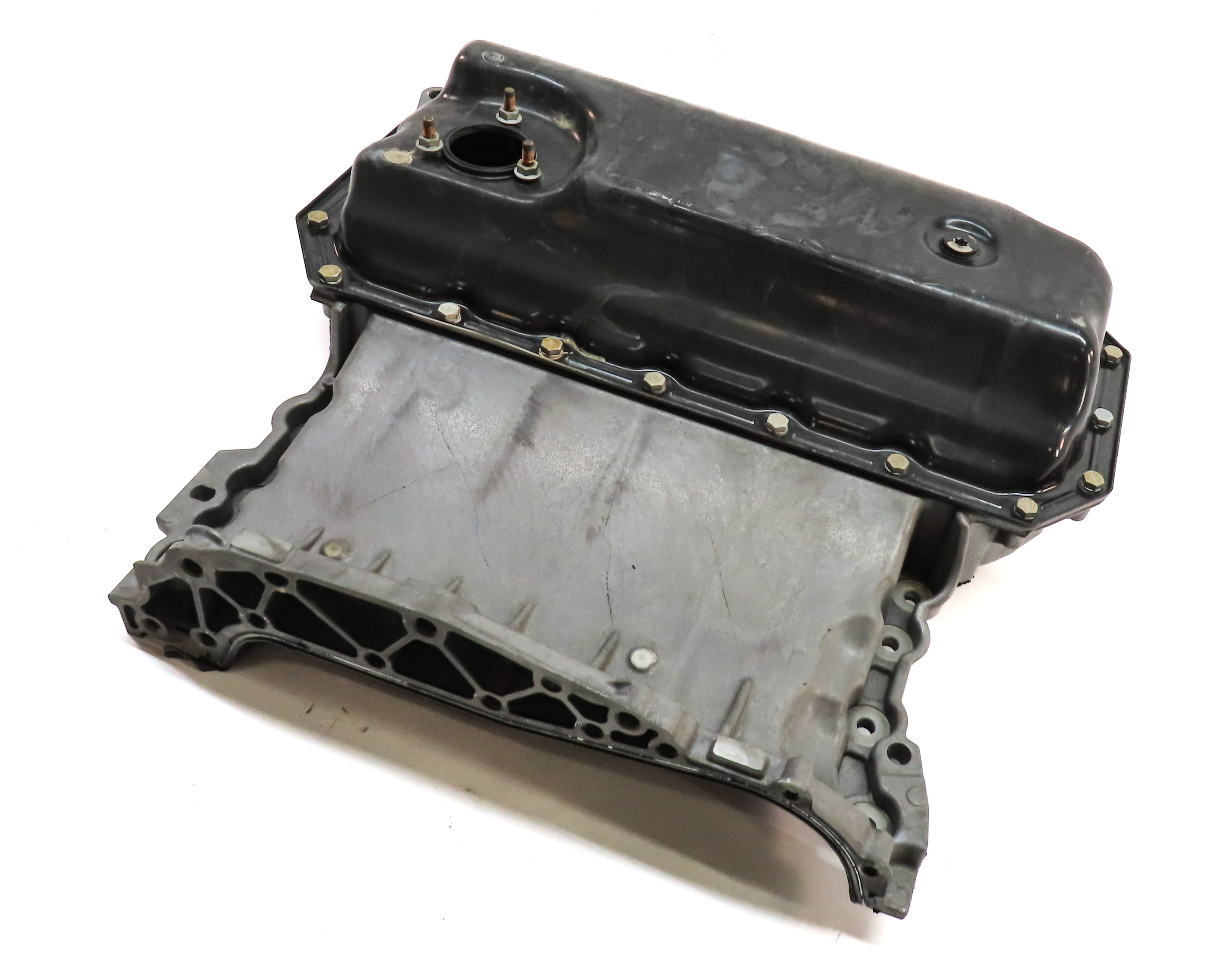 2017-2019 AUDI Q7 (4M) 3.0L SUPER (CREC) ENGINE UPPER & LOWER OIL FLUID PAN — exact item pictured